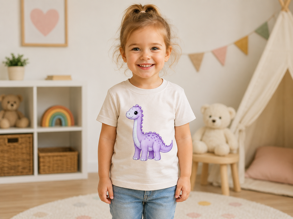 Brachiosaur Dinozaur Short Sleeve T-shirt Toddlers 2-4 years Peach Pink