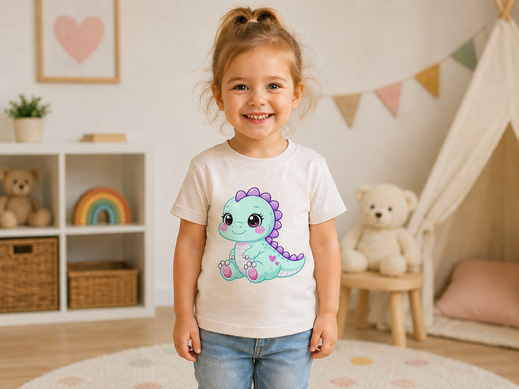 T-rex Dinosaur Short Sleeve T-shirt Girl 2-4 years Peach Pink